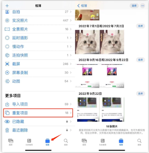 锡林浩特苹果手机维修分享iOS 16 中相册重复项目功能使用方法 